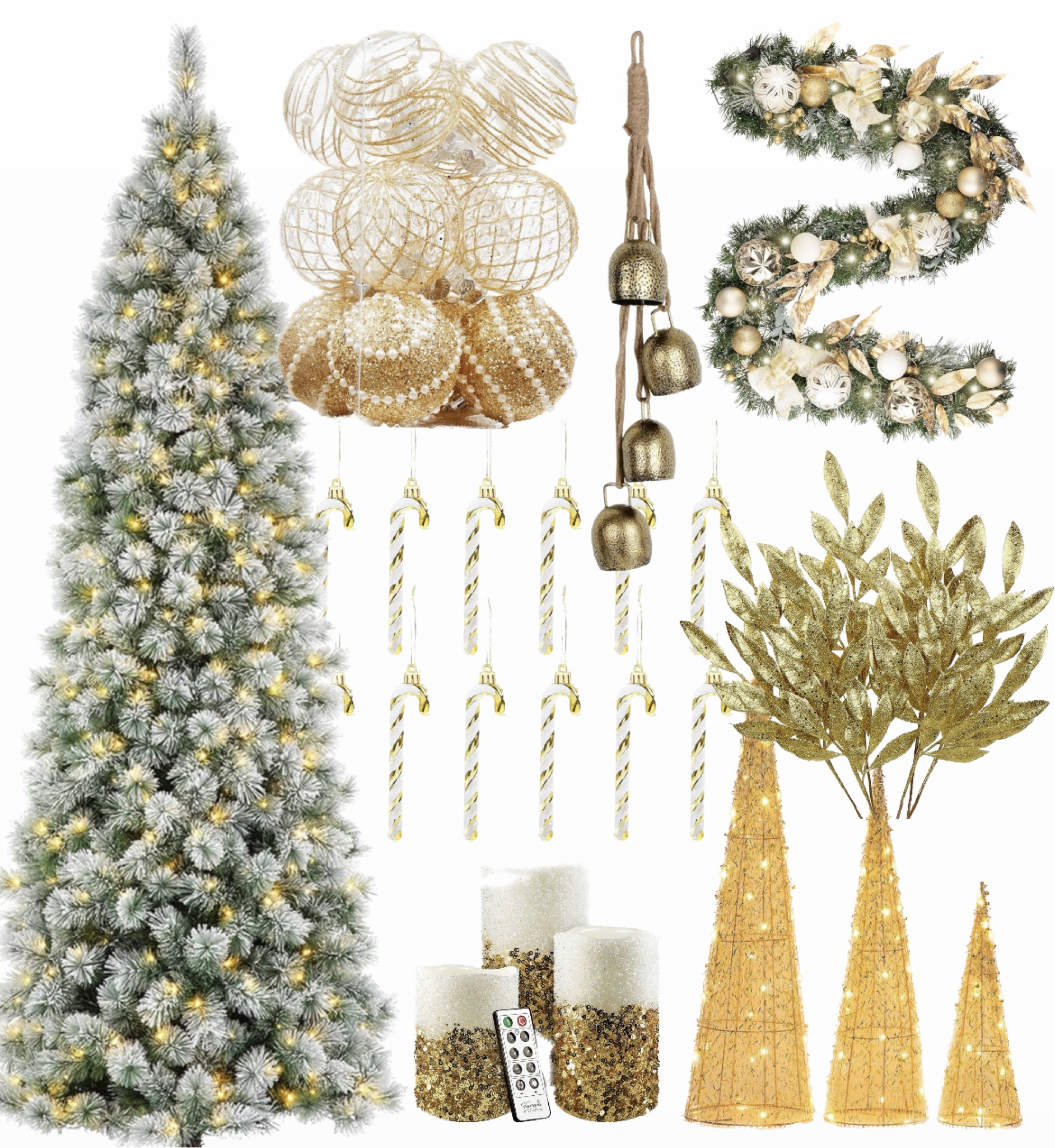 Gold Christmas decor with a great flocked tree, I also love the remote control candles and the gold bells 

#LTKhome #LTKSeasonal #LTKHoliday
