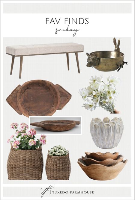 My favorite home decor finds this week. 

Upholstered bench, decor bowls, wood bowls, antique bowls, planter baskets, faux flowers  

#LTKSeasonal #LTKFind #LTKhome