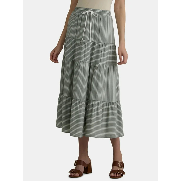 Time and Tru Women’s and Women's Plus Tiered Midi Skirt with Elastic Waistband, Sizes XS-4X - W... | Walmart (US)