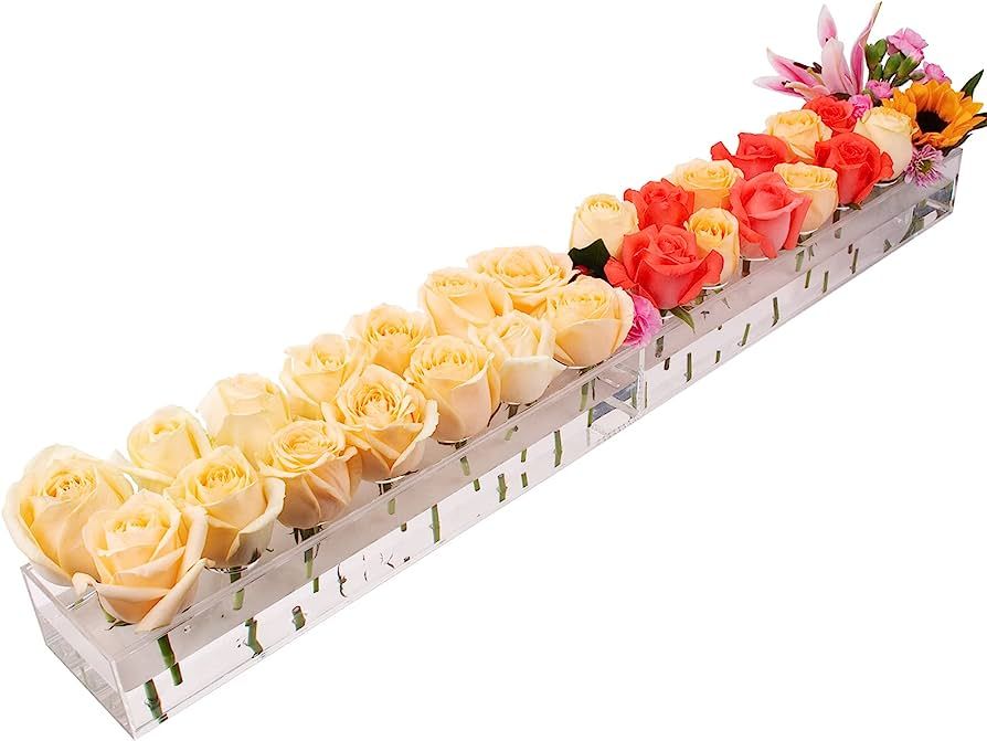 LOYWREE 2 Pack Rectangular Floral Centerpiece for Dining Table - 32.2 Inches Long Rectangle Acryl... | Amazon (US)