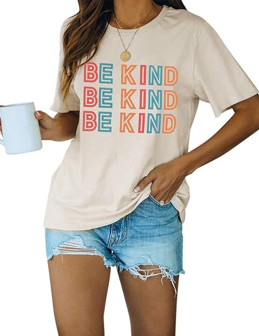 Blooming Jelly Women's Cute Short Sleeve Top Be Kind Letter Print Casual Basic T Shirts | Amazon (US)