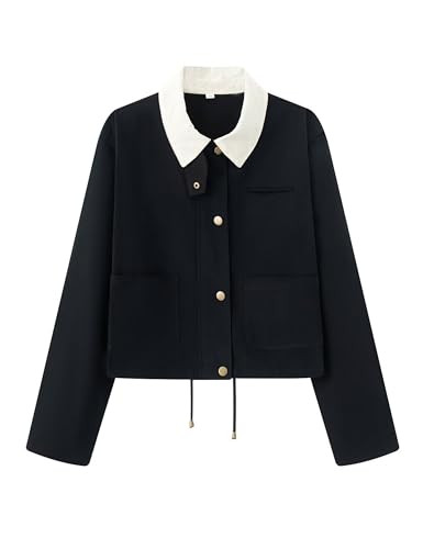 Amazon.com: Wanzetaly Women's Oversized Cropped Jacket Contrast Corduroy Collar Trendy Barn Jacke... | Amazon (US)