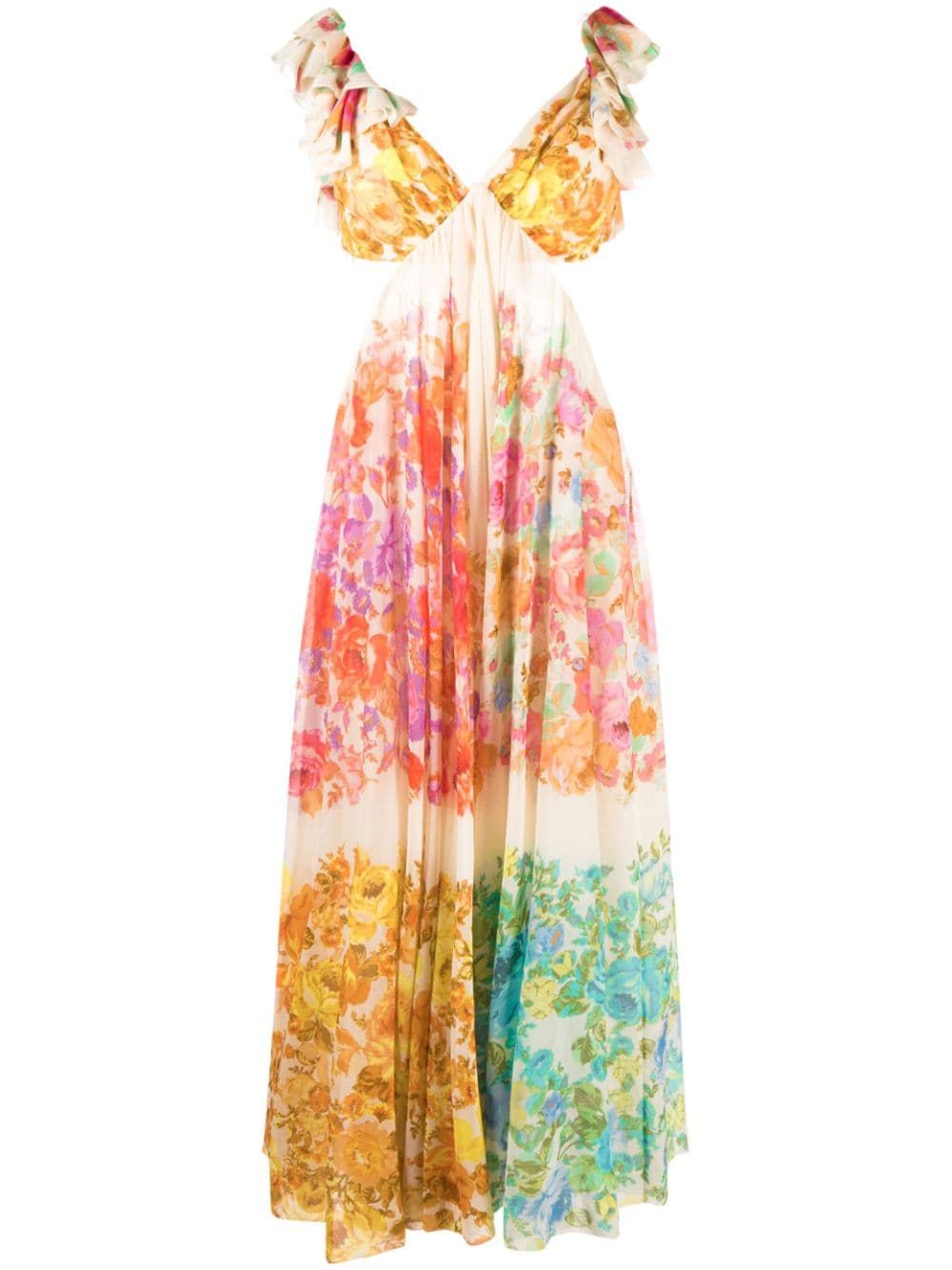 ZIMMERMANN Raie floral-print Midi Dress - Farfetch | Farfetch Global