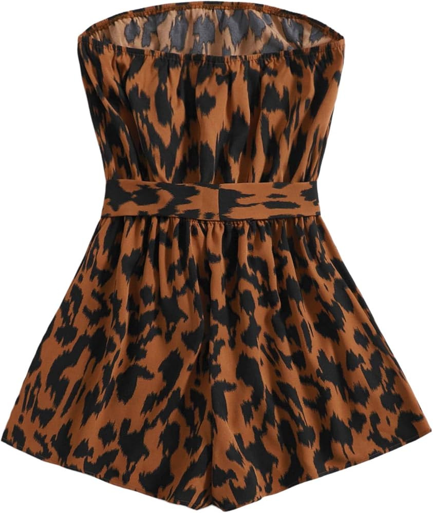 SweatyRocks Women's Off Shoulder Floral Print Playsuit Strapless Romper Short Jumpsuit | Amazon (US)