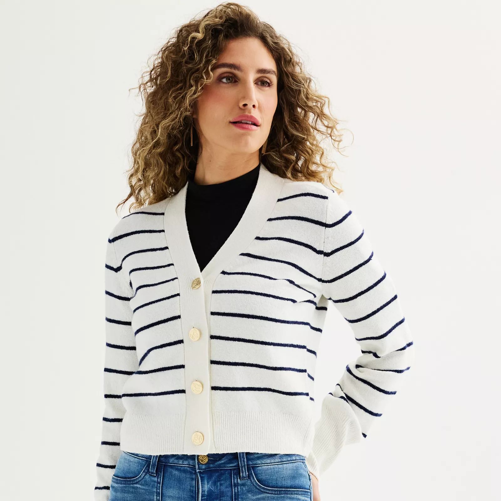 Women's Draper James Varsity Cardigan, Size: XXL, Ivory Navy Stripe | Kohl's