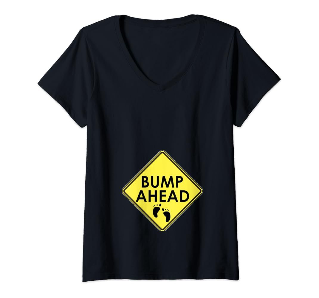 Womens Bump Ahead - Funny Pregnancy Announcement V-Neck T-Shirt | Amazon (US)