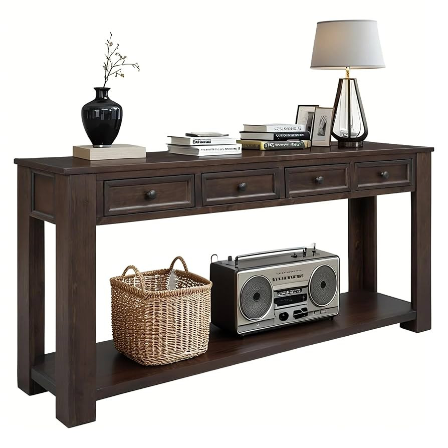 63" Solid Wood Console Table Sofa Table with Storage Drawers and Bottom Shelf,Farmhouse Entryway ... | Amazon (US)