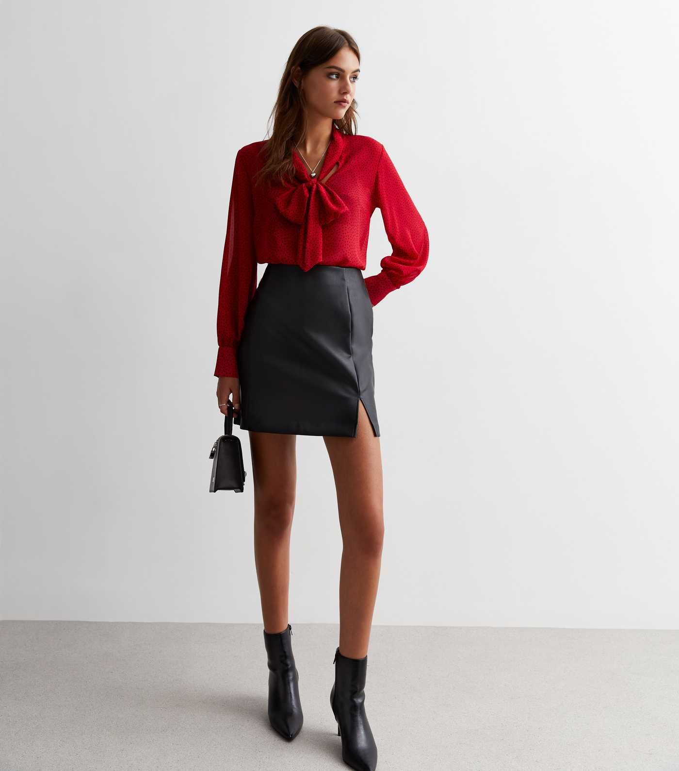 Black Leather-Look Split Hem Mini Skirt
						
						Add to Saved Items
						Remove from Saved I... | New Look (UK)
