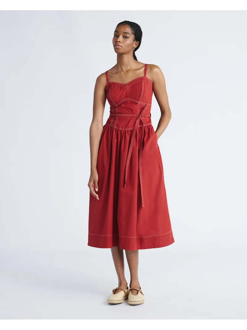 Free Assembly Women's and Women's Plus Sweetheart Belted Cotton Utility Midi Dress, Sizes XS-4X | Walmart (US)