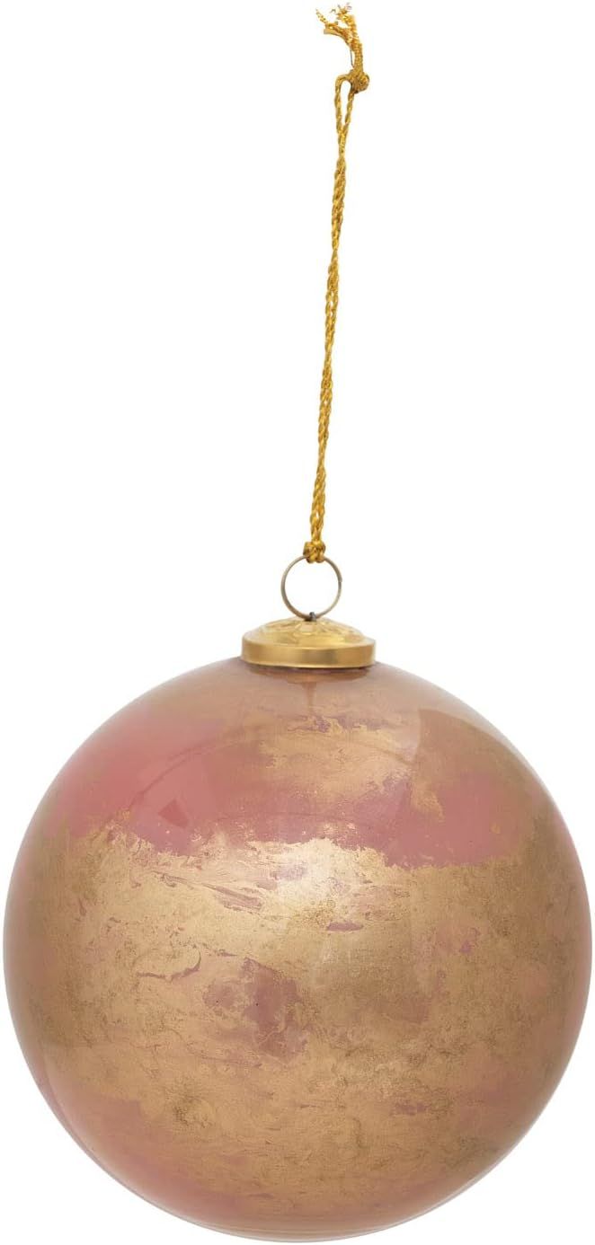 Creative Co-Op Glass Ball Ornament, Marbled Pink and Gold Finish | Amazon (US)
