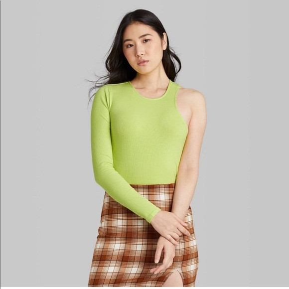 Women's Asymmetrical One Sleeve Bodysuit in  Lime Green Size M | Poshmark