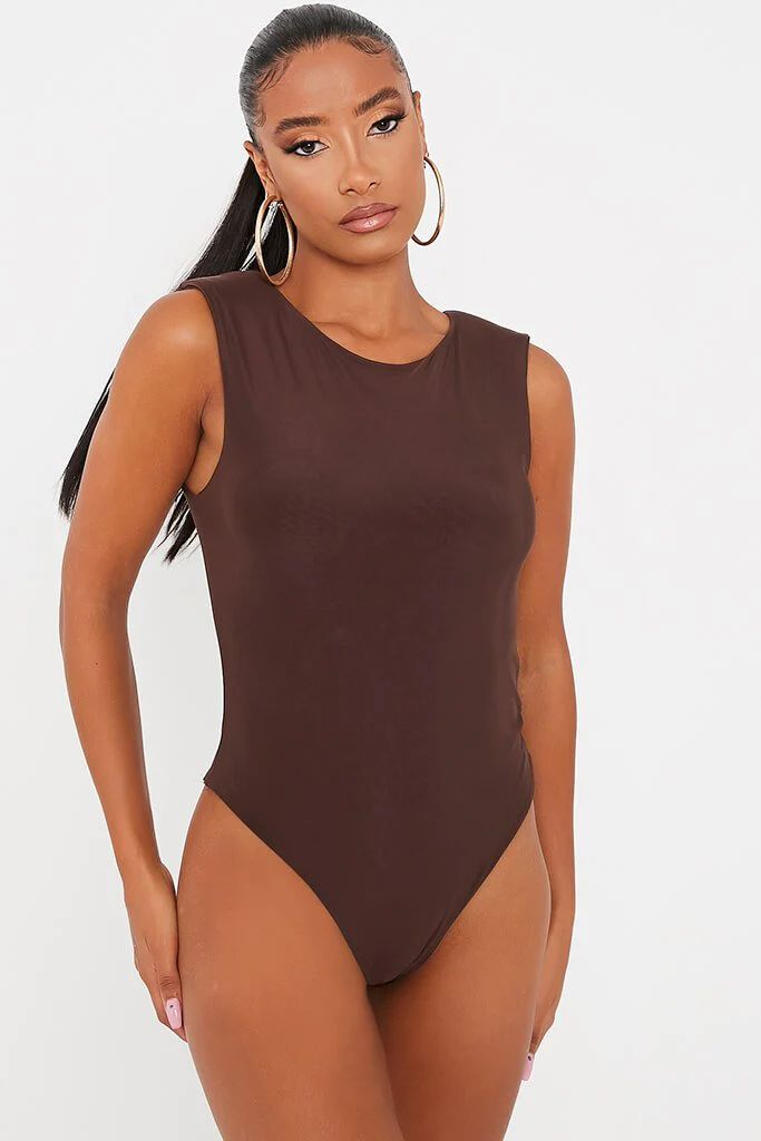Chocolate Slinky Shoulder Pad Bodysuit | ISAWITFIRST