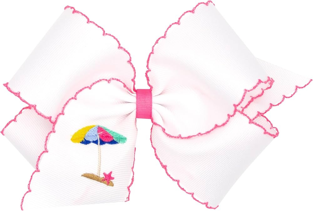 Wee Ones Girls' Beach-themed Grosgrain Hair Bows with Moonstitch Edge and Umbrella Embroidery, Ha... | Amazon (US)