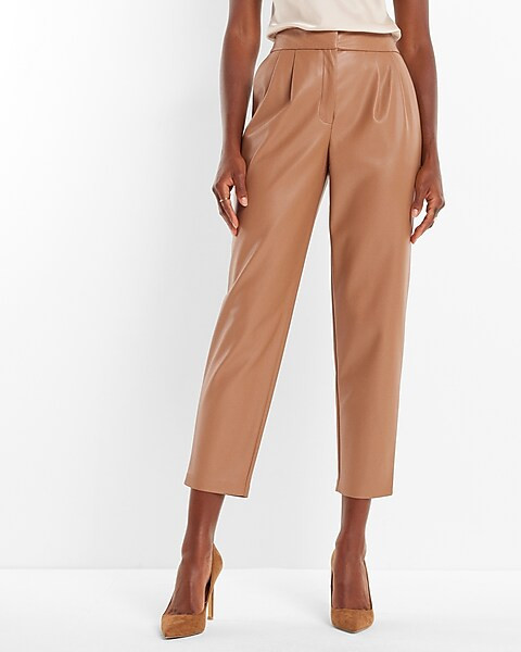 Super High Waisted Faux Leather Pleated Ankle Pant | Express