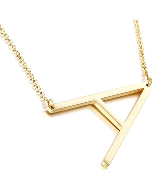 MOMOL Sideways Initial Necklace 18K Gold Plated Stainless Steel Large Big Letters Pendant Necklac... | Amazon (US)