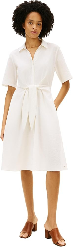 Tommy Hilfiger Women's Short Sleeve Linen Shirt Midi Dress with Pockets | Amazon (US)