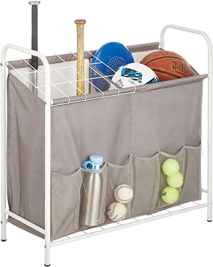 mDesign Sports Storage Rack with Front Pockets - Holds Basketballs, Water Bottles, Footballs, Bas... | Amazon (US)