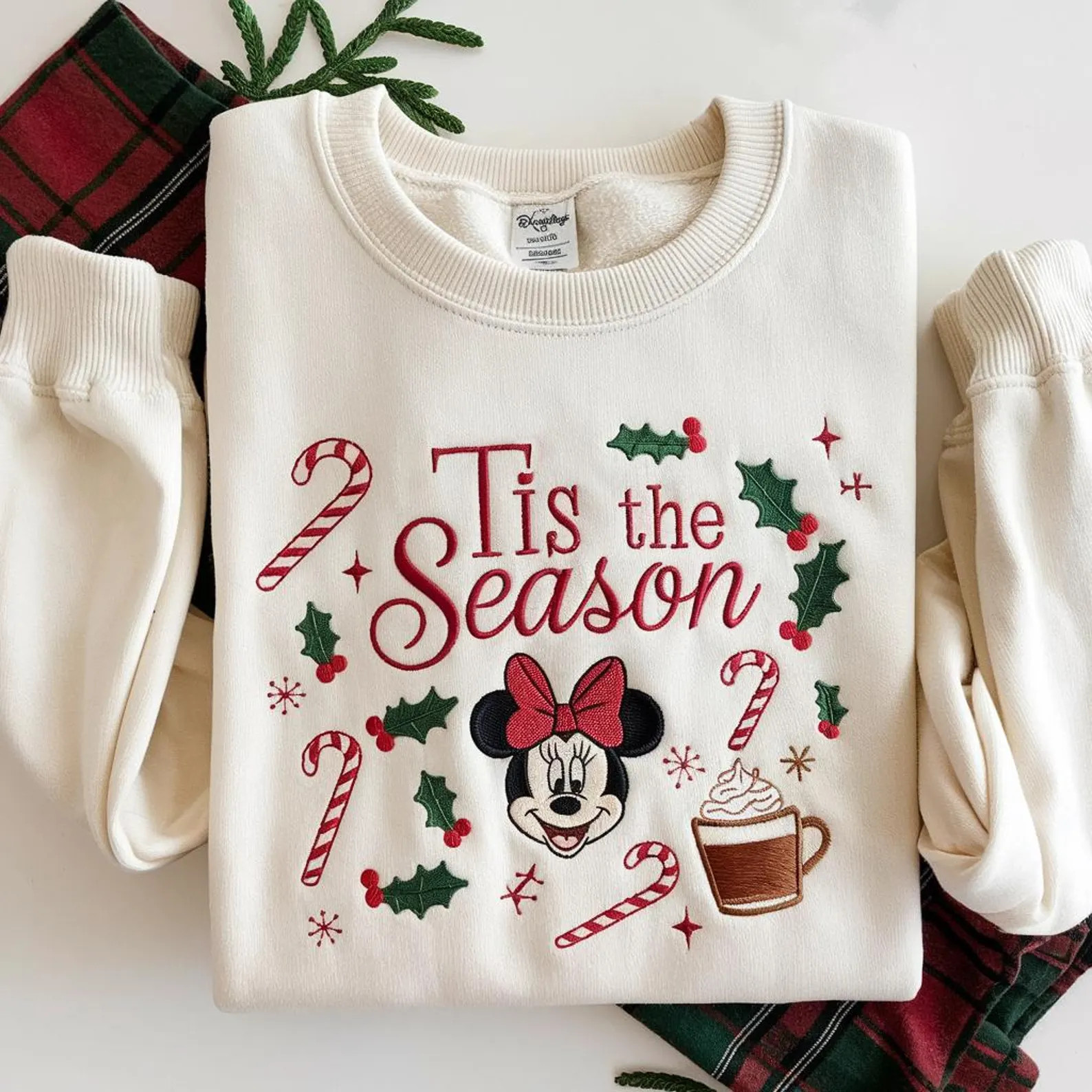EMBROIDERED Minnie Christmas Sweatshirt, Disney Tis the Season Sweater, Holiday Minnie Crewneck, ... | Etsy (Global)