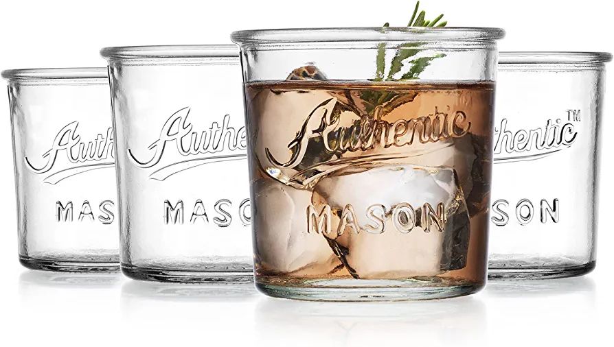 Glaver's Drinking Glasses – Set of 4 Authentic Mason Vintage Glassware – 12 Oz. Clear Glass T... | Amazon (US)