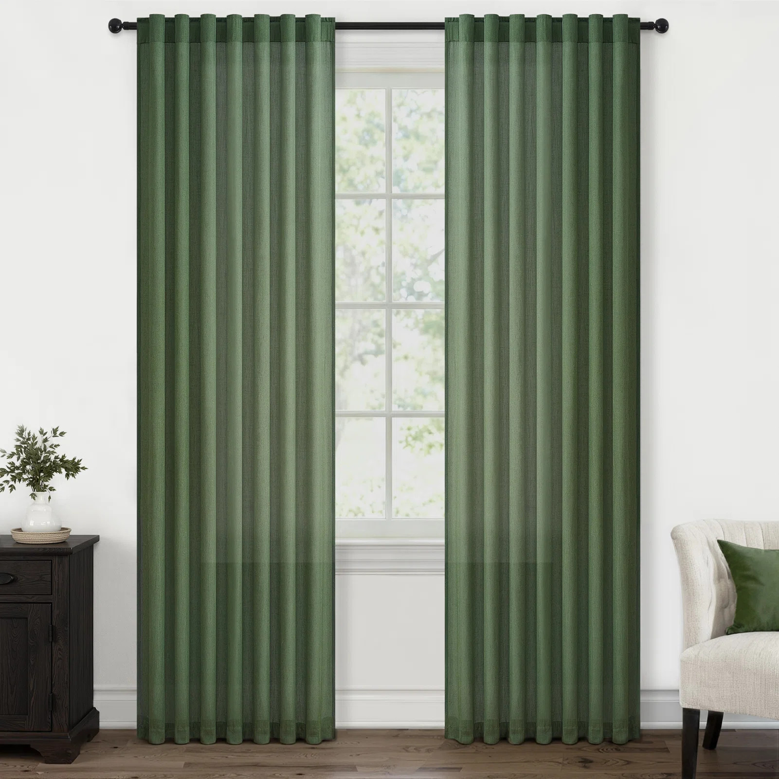 Dennan Linen Curtain Rod Pocket Back Tab,Linen Semi Sheer Curtains for Bedroom (Set of 2) | Wayfair North America