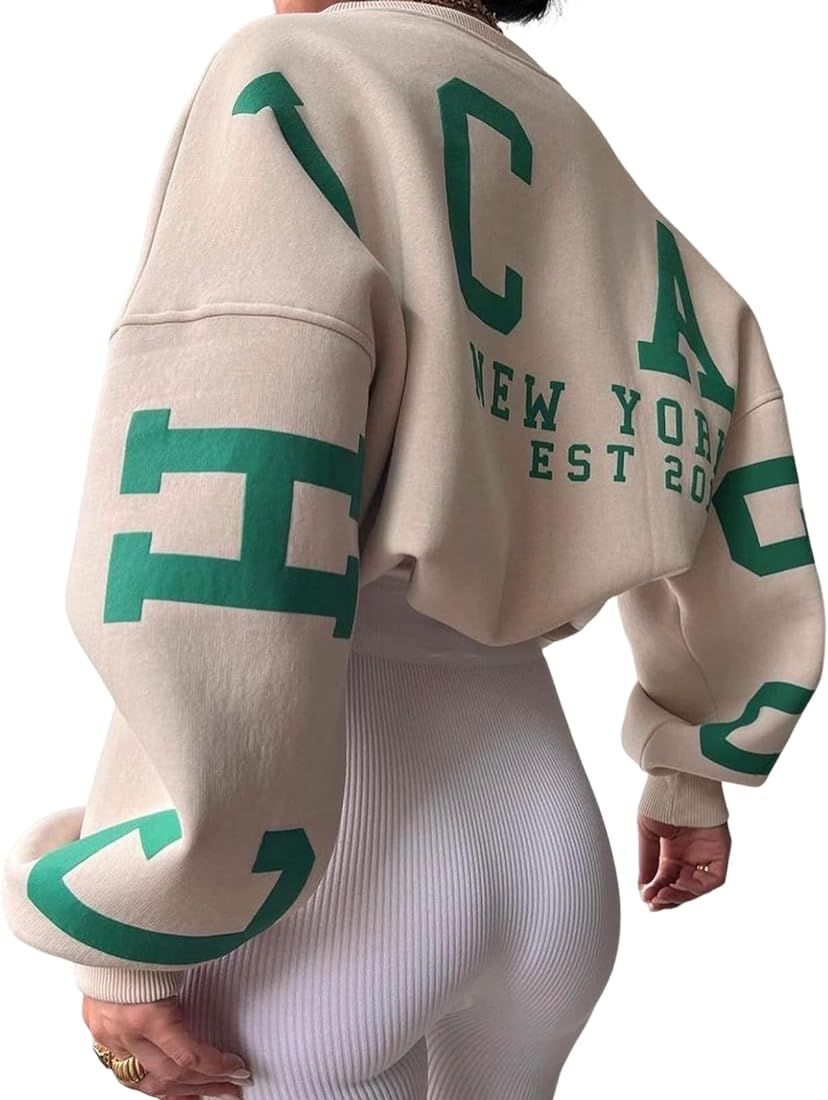 Arssm Women Oversize Sweatshirt Chicago Letter Graphic Sweatshirt Y2K Long Sleeve Crewneck Pullov... | Amazon (CA)
