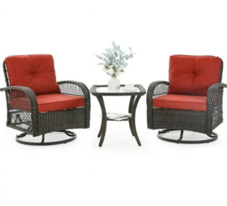 Techmilly 3 Pieces Patio Furniture Set, Outdoor Swivel Gliders Rocker, Glass Top Side Table (Red) Now $289.99
(You save $80-Regularly $369.99)