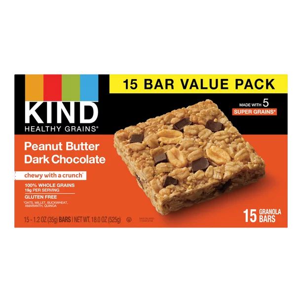 KIND Bars, Peanut Butter Dark Chocolate Healthy Grain Bar, Gluten free, 1. 2 oz, 15 Snack Bars | Walmart (US)