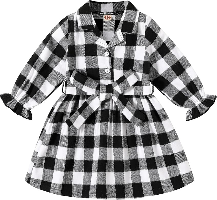 Happy Town Toddler Girl Plaid Dress Fall Long Sleeve Belted Button Down Shirts Dress Baby Girl's ... | Amazon (US)