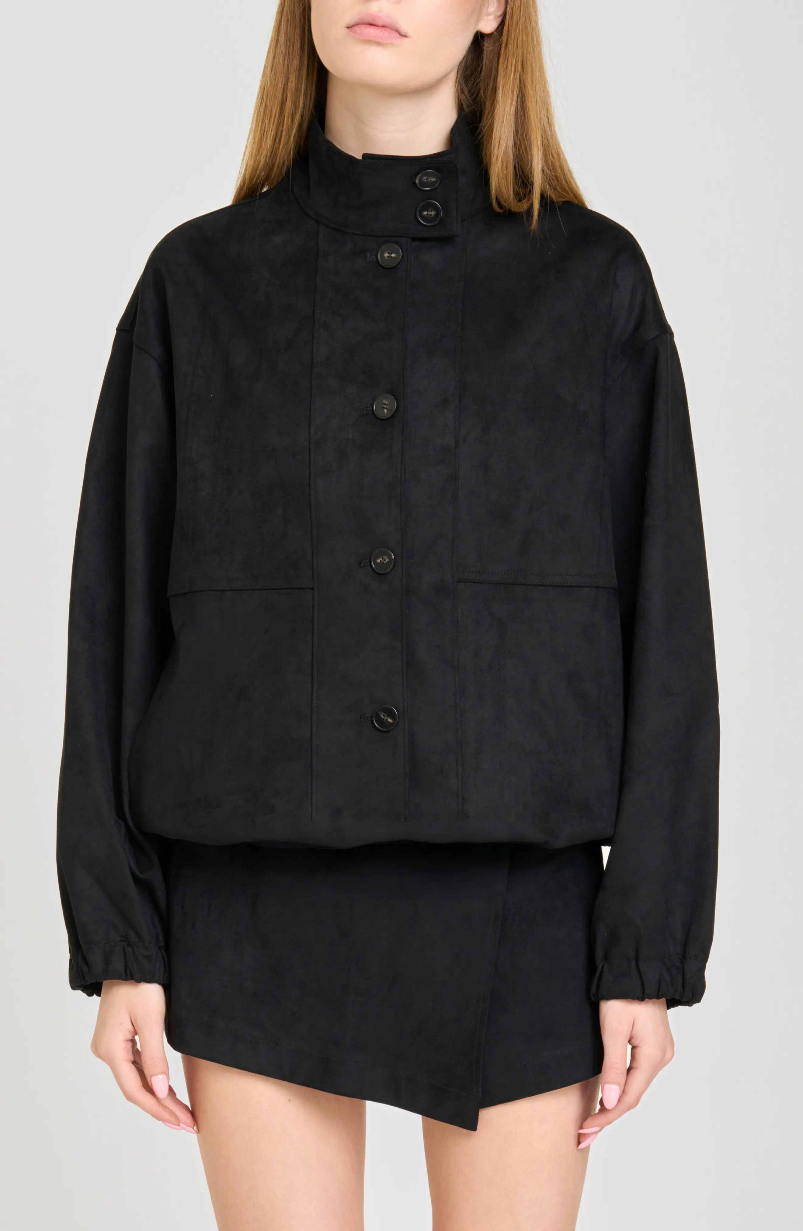 WAYF Parker Faux Suede Bomber Jacket in Black at Nordstrom, Size Large | Nordstrom