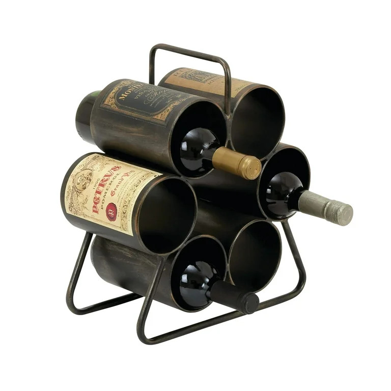 DecMode 12" x 14" Black Metal 6 Bottles Wine Rack, 1-Piece - Walmart.com | Walmart (US)