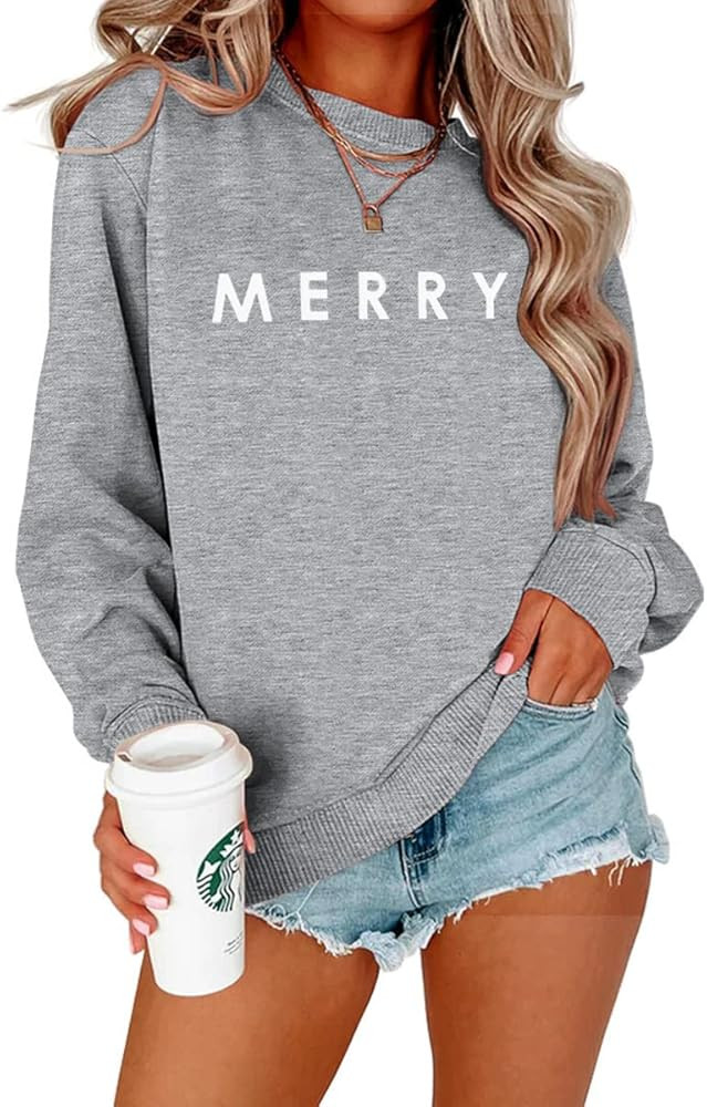 CM C&M WODRO Merry Christmas Sweatshirt for Women Funny Xmas Graphic Pullover Crewneck long Sleev... | Amazon (US)