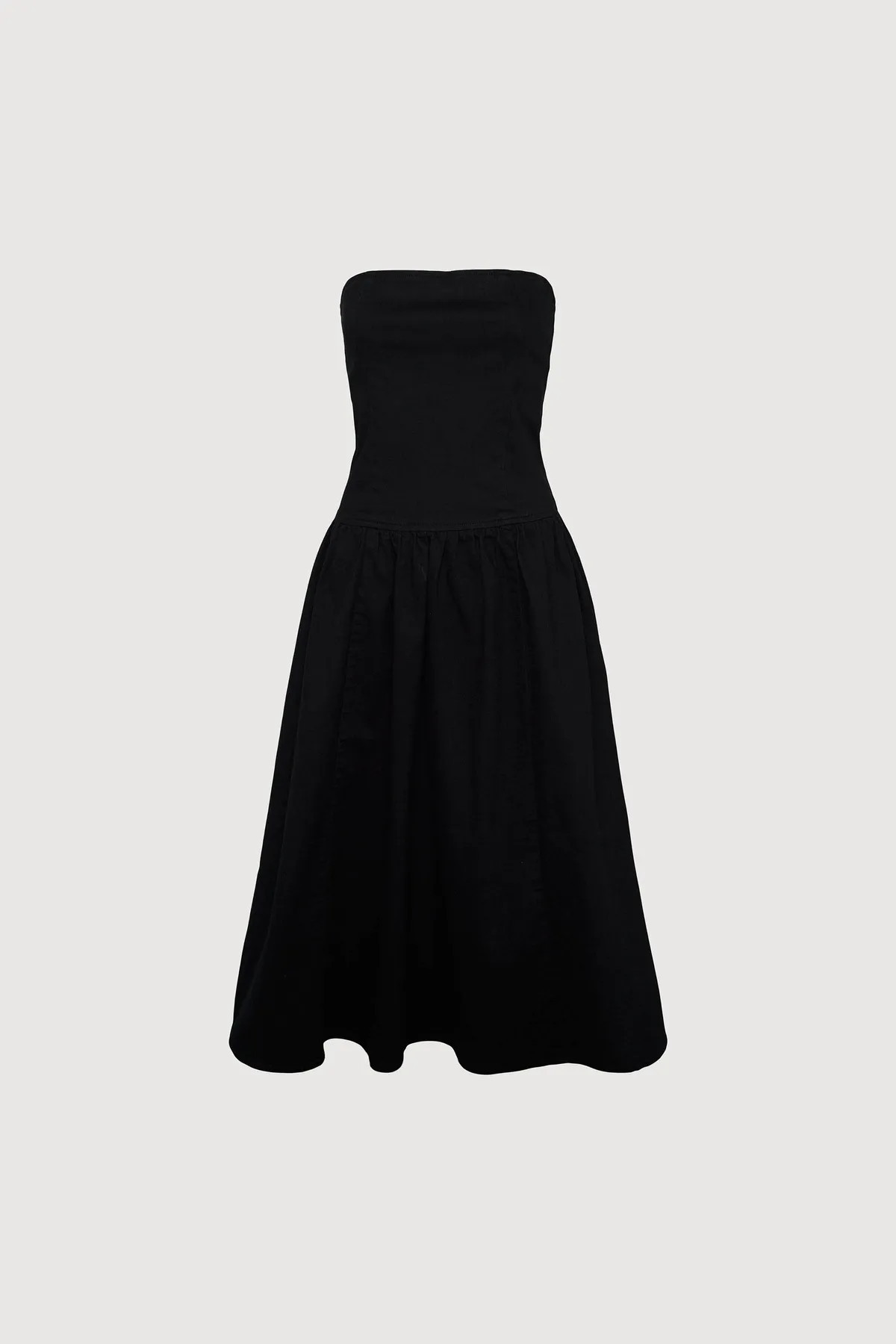DROP-WAIST STRAPLESS TWILL DRESS | OAK + FORT