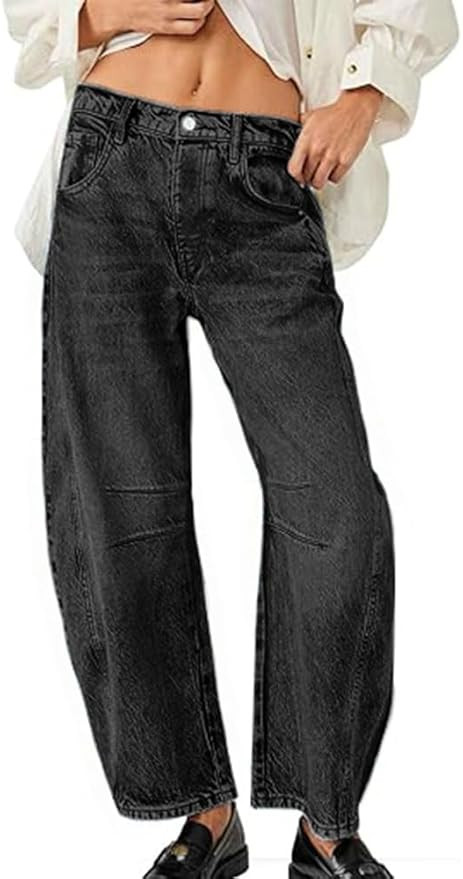 HUNGSON Women's Barrel Jeans Wide Leg Mid Rise Loose Y2k Baggy Boyfriend Jeans Denim Ankle Pants | Amazon (US)