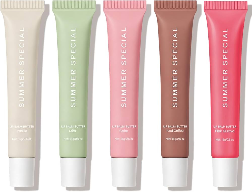 5 PCS Summer Special Lip Balm Butter, Hydrating, Nourishing Lip Gloss with Shea Butter & Olive Oi... | Amazon (US)