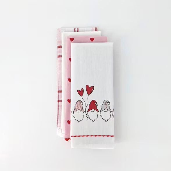 4ct Valentine's Day Dish Towels Gnome/Hearts - Bullseye's Playground™ | Target