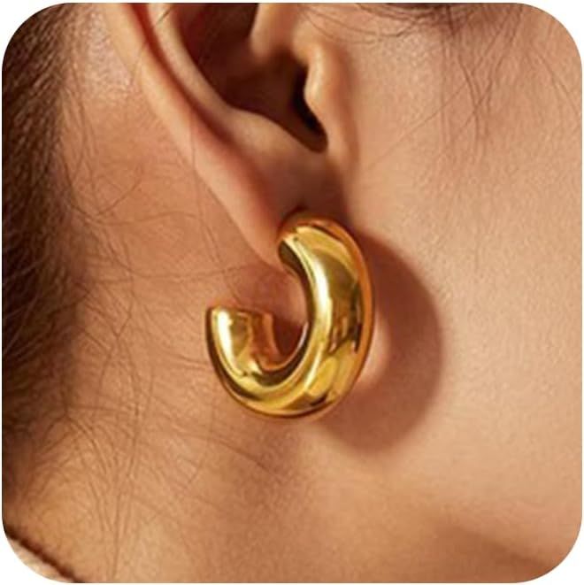 Moodear Gold Hoop Earrings for Women 14K Gold Plated Chunky Gold Earrings Huggie Earrings Open Go... | Amazon (US)