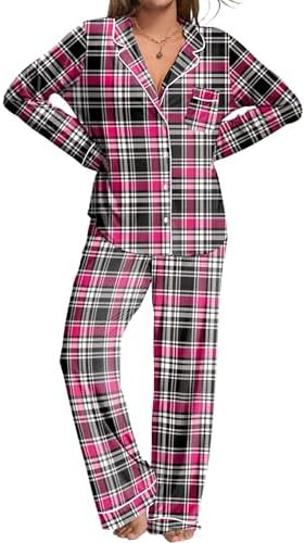 Ekouaer Womens Pajamas Set 2 Piece Button Down Pjs Soft Long Sleeve Top and Pants Sleepwear Set L... | Amazon (US)