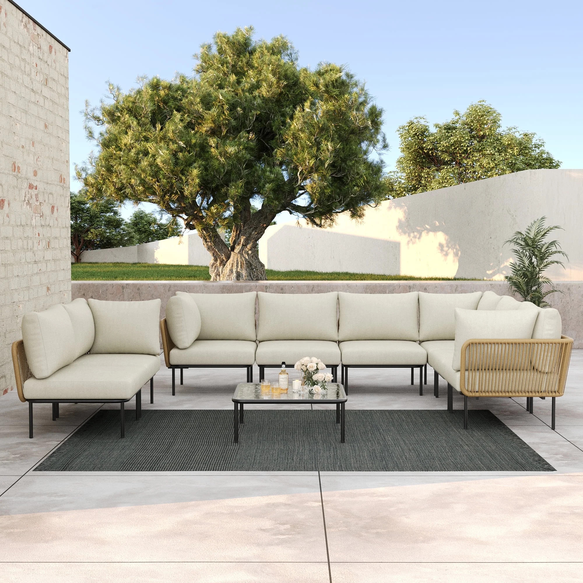 LayinSun 9 Pieces Aluminum Patio Furniture Set, Modern Modular Sectional Sofa with Coffee Table a... | Walmart (US)