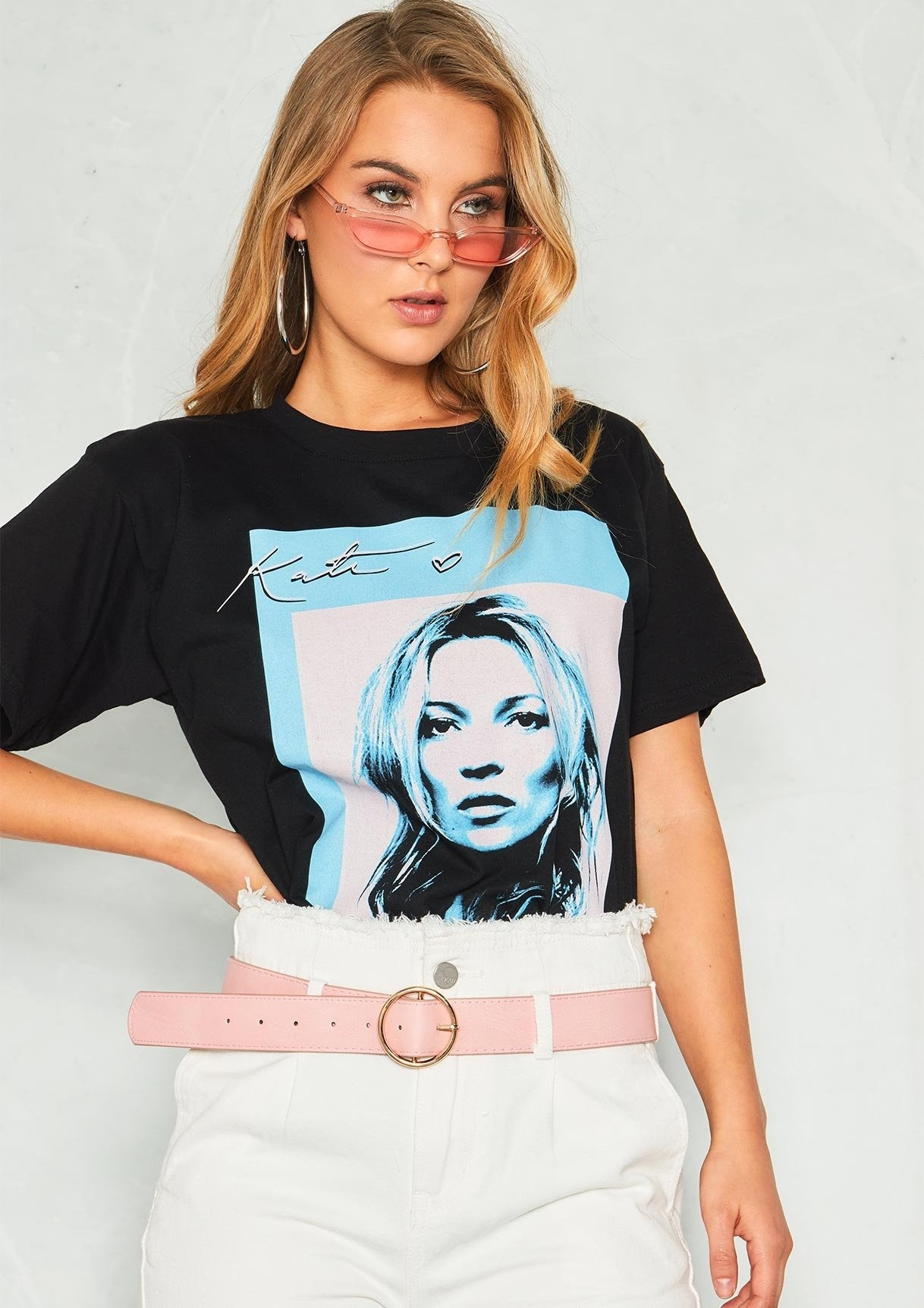 Tara Black Kate Moss Graphic T-Shirt | Missy Empire (UK)