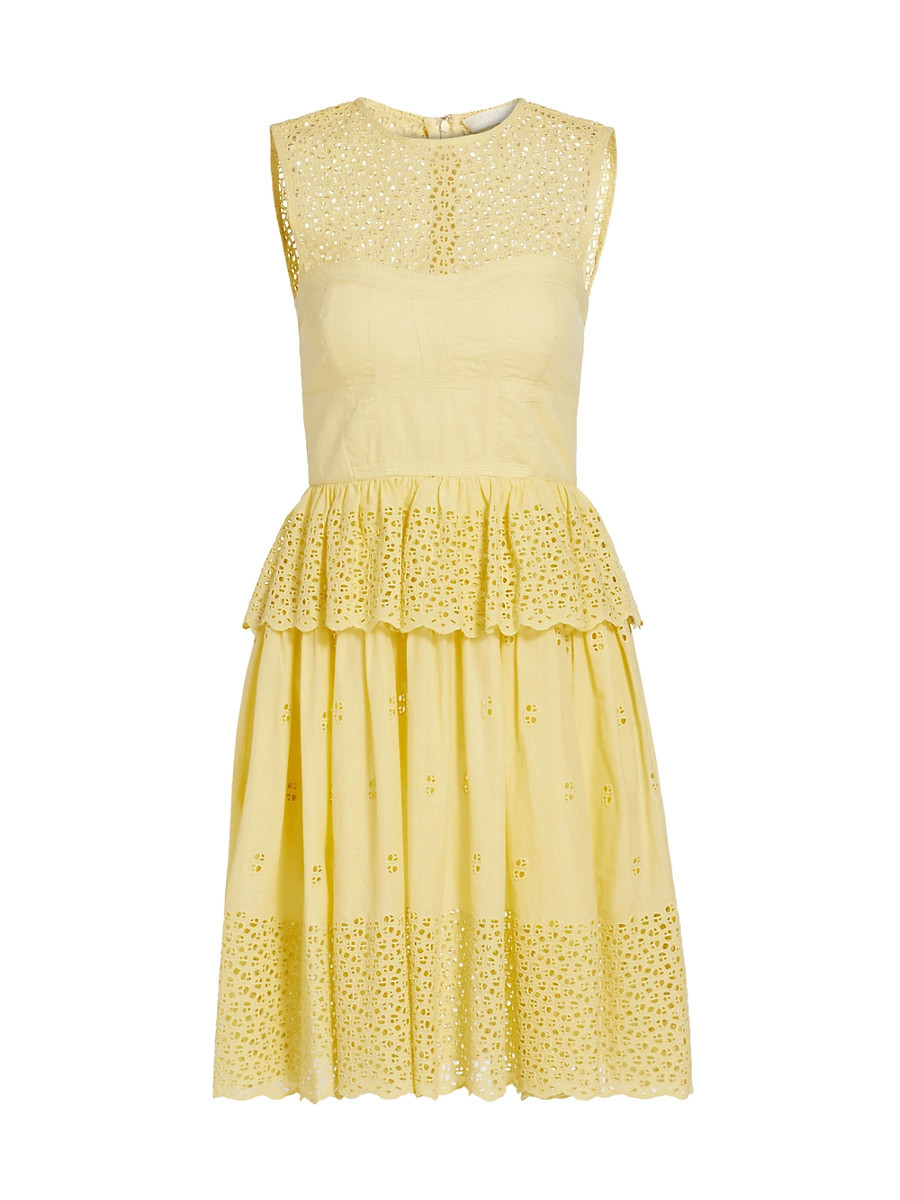 Women's Jessica Geometric Eyelet Cotton Minidress - Chantilly - Size 0 | Saks Fifth Avenue