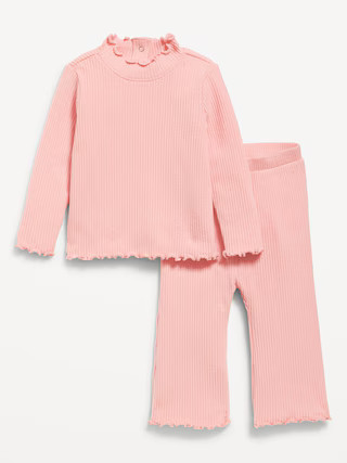 Plush Ribbed Long-Sleeve Top and Flare Pants Set for Baby | Old Navy (US)