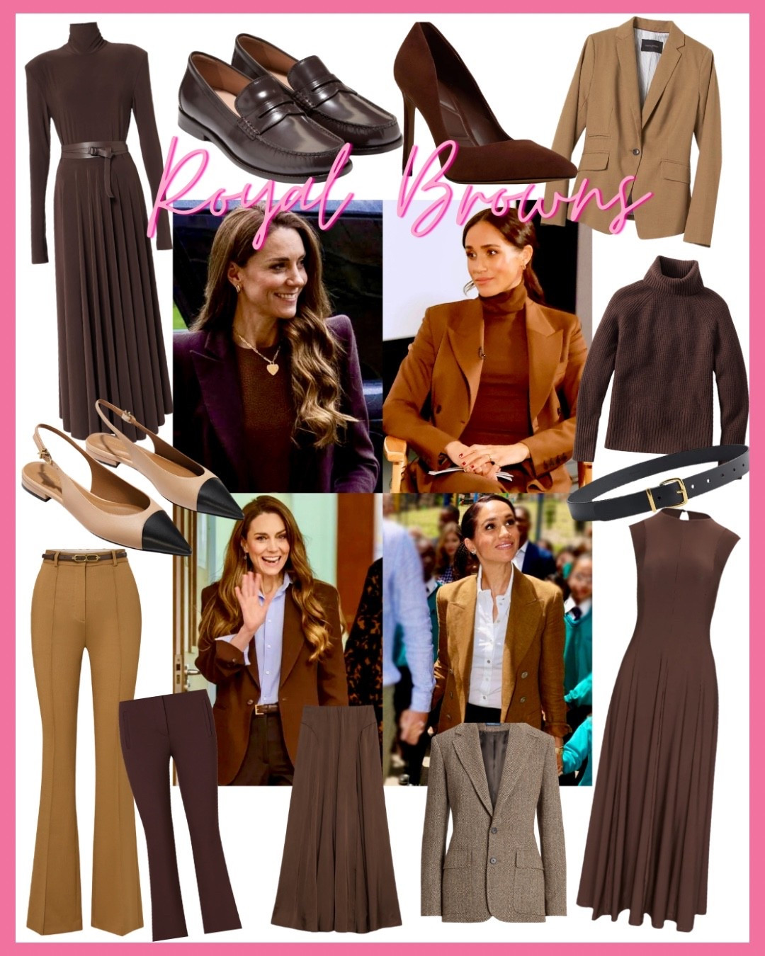 🤎 Royal Browns! Neutral lovers, this one’s for you. Inspired by the #DuchessofSussex’s clean and modern California-meets-royal and the #PrincessofWales choosing classic pieces with British tailoring, this edit celebrates every shade of brown done the royal way! 🙌 From soft caramels to deep espresso tones worn by both #MeghanMarkle and #KateMiddleton, this curated edit is inspired by their most chic neutral moments in this trending hue. We’ve been seeing structured blazers, chocolate brown midis, cozy knits and elevated pumps that match perfectly with some of these timeless silhouettes that you’ll reach for on repeat! ✨ No tiara required! 🛍️

#LTKSeasonal #LTKootd #LTKOver40