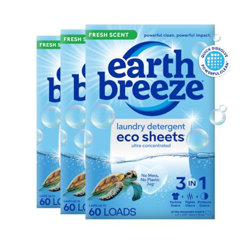 Earth Breeze Laundry Detergent Sheets Fresh Scent - 180 Loads Eco Liquidless Soap - Travel-Friendly for Hot & Cold Cycles, Tackles Tough Stains & Odors - Gentle on Skin, 90 Ct (3 Pack) | Amazon (US)