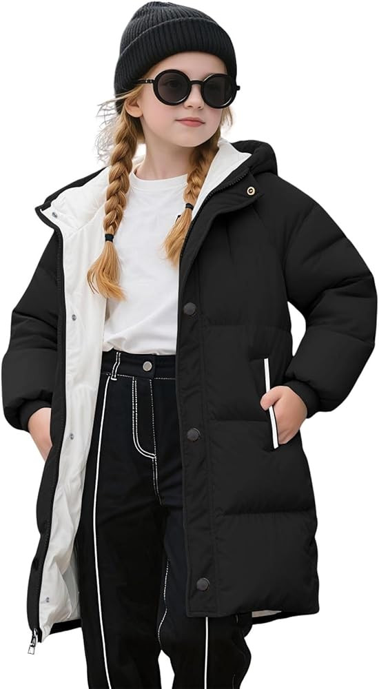 Girls Winter Coat Heavyweight Hooded Puffer Jacket Kids Windproof Warm Solid Quilted Padded Down ... | Amazon (US)