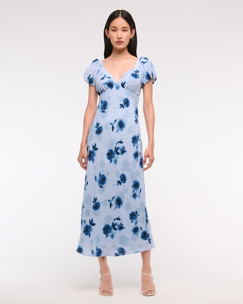 Women's Puff Sleeve Midi Dress | Women's The A&F Wedding Shop | Abercrombie.com | Abercrombie & Fitch (US)