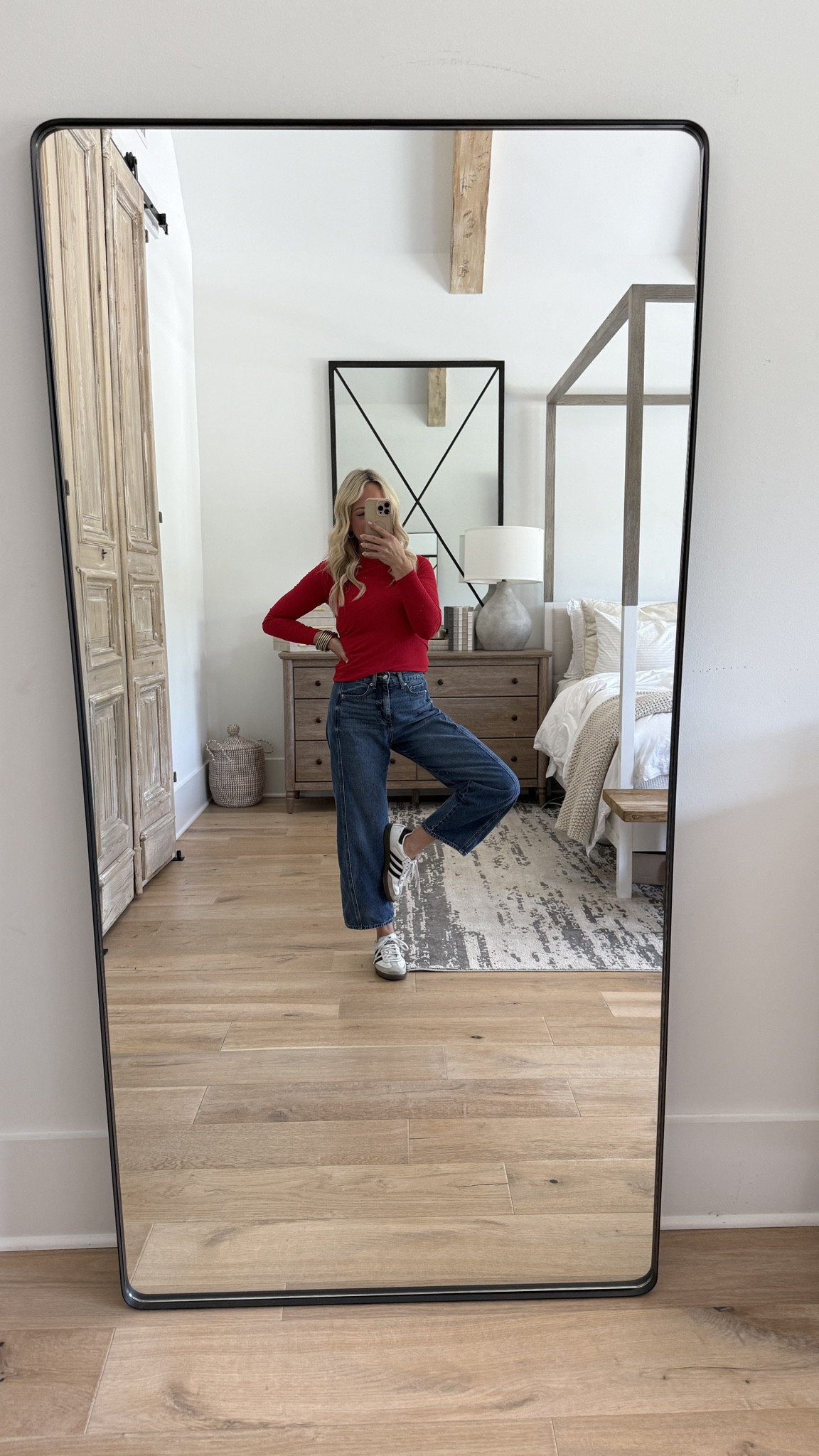 If you didn’t look at the tag, you would think these barrel jeans are free people, but they’re actually Walmart! 

Bedroom / rug / bed / master bedroom / mirror / nightstand / dresser / lamp / guest bedroom  / primary bedroom / fall tops / fall outfits / jeans / denim / sneakers / Adidas

#LTKHome #LTKOver40 #LTKFindsUnder50