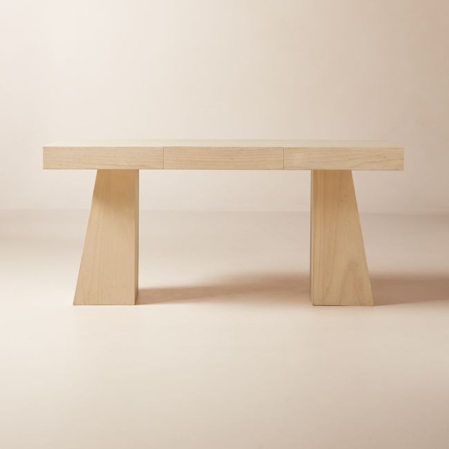 Ridge 66"" Bleached Oak Desk with Drawer | CB2