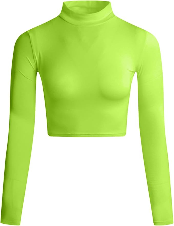 LONGBIDA Women's Long Sleeve Mock Neck Pure Soft Thin Sexy Stretch Crop TOP T Shirt | Amazon (US)