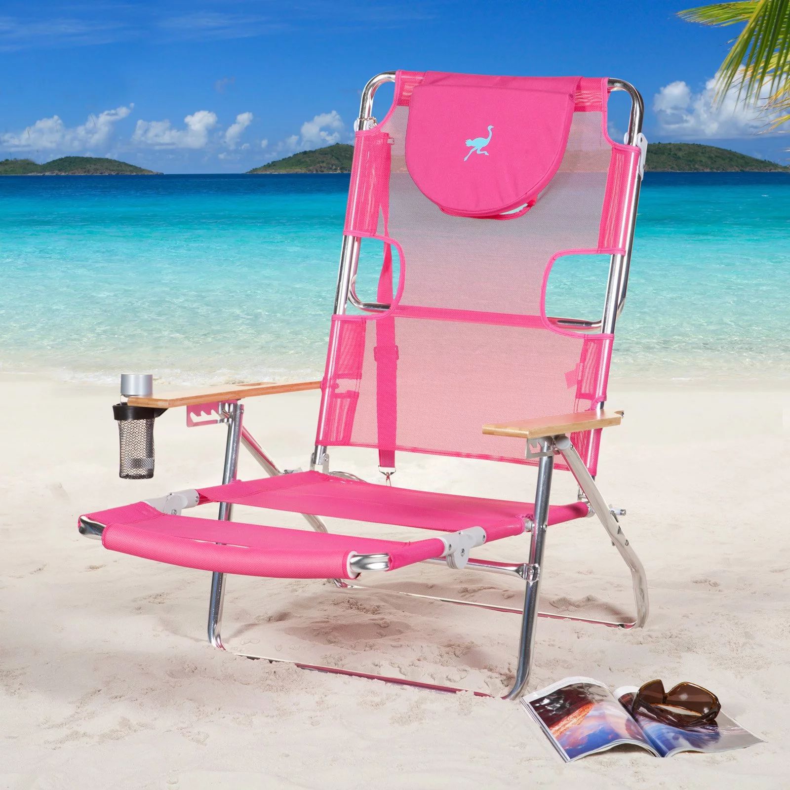 Ostrich 3-in-1 Lightweight Aluminum 5 Position Reclining Beach Chair, Pink | Walmart (US)