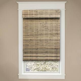 Modern Farmhouse Cut-to-Size Driftwood Flat-Weave Cordless Light-Filtering Bamboo Shade - 70 in. ... | The Home Depot